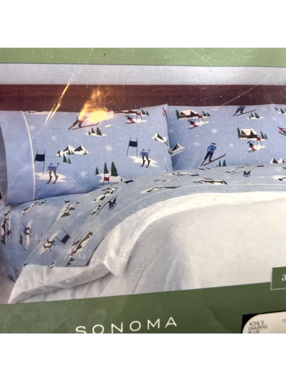 Sonoma Queen Flannel Sheet Set Blue Alpine Ski Lodge Fitted Flat Pillowcases